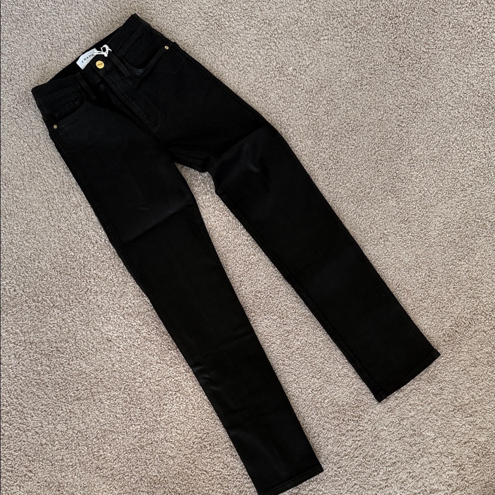 FRAME Le Sylvie coated high-rise slim-leg jeans